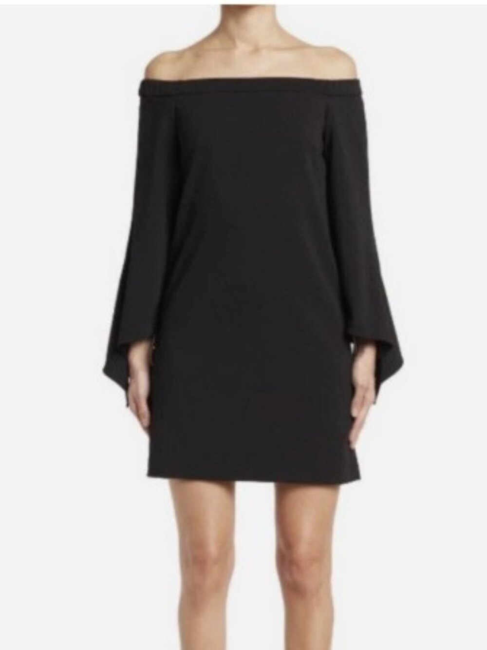 NWT TIBI Black Crepe Off the Shoulder 3/4 Sleeve Black Dress Size 4